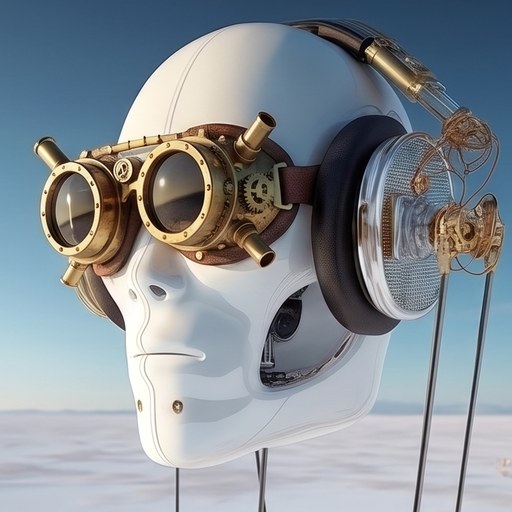 The Fat Rabbit Music mascot: a white head with steampunk goggles and headphones